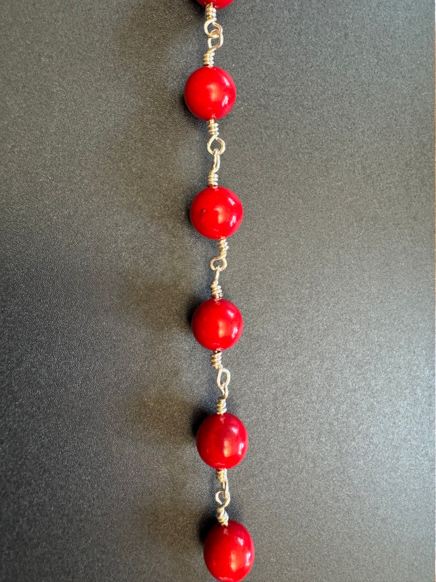 St. Maria Goretti Red Stone Bead Pocket Rosary