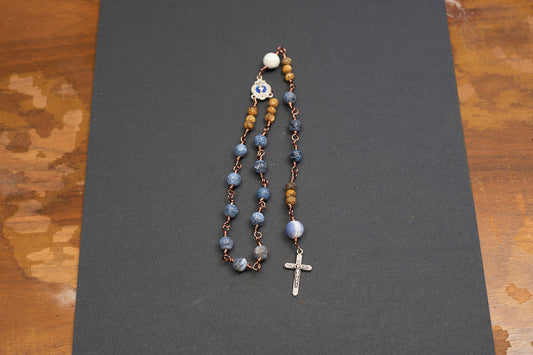 single decade rosary with blue matte jasper and sodalite beads