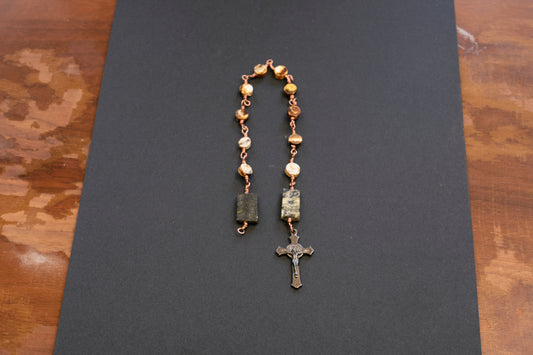 Brown Flat jasper and green serpentine bead pocket rosary