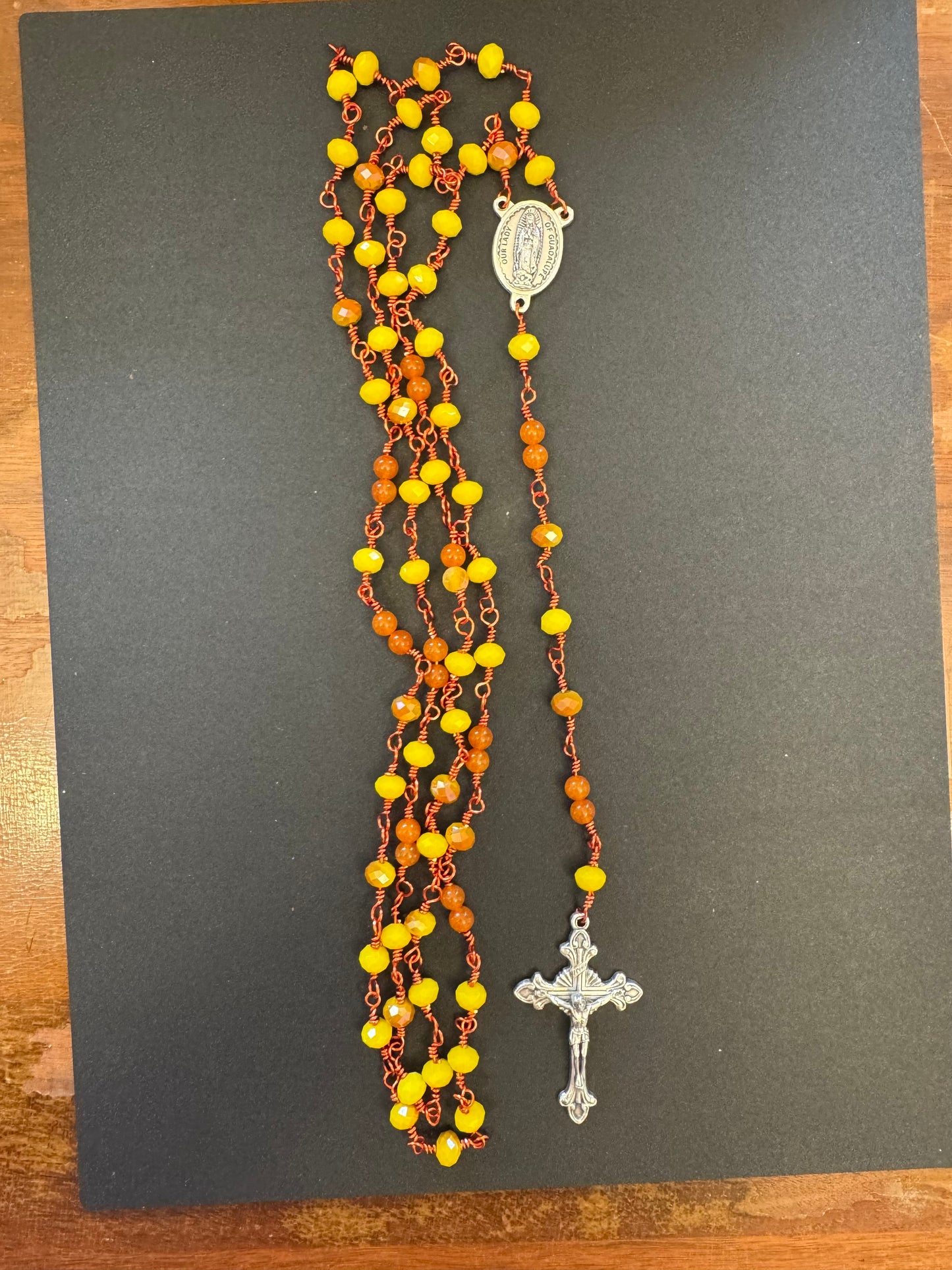 Yellow Glass Bead Our Lady of Guadalupe Rosary