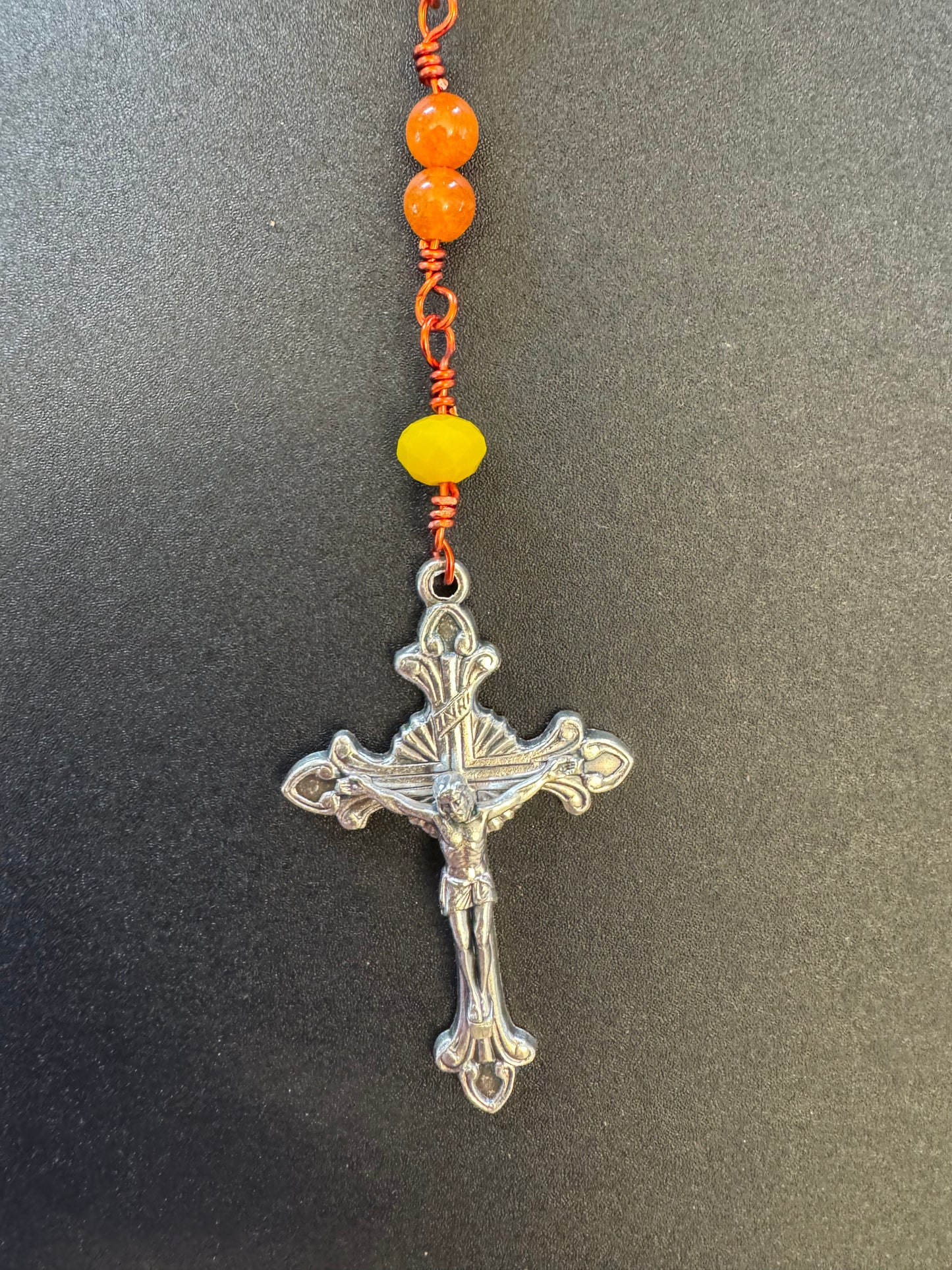 Yellow Glass Bead Our Lady of Guadalupe Rosary