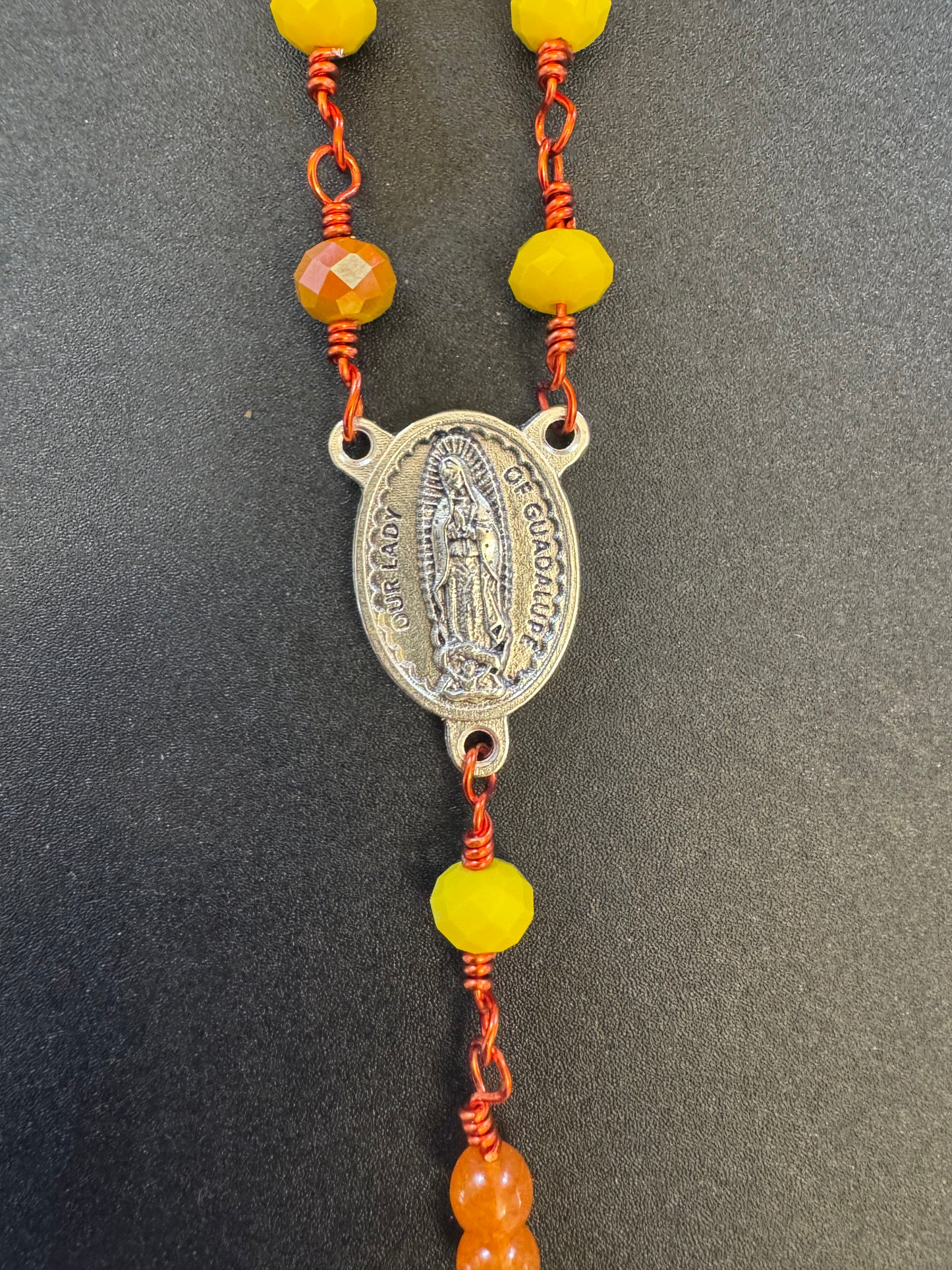 Yellow Glass Bead Our Lady of Guadalupe Rosary