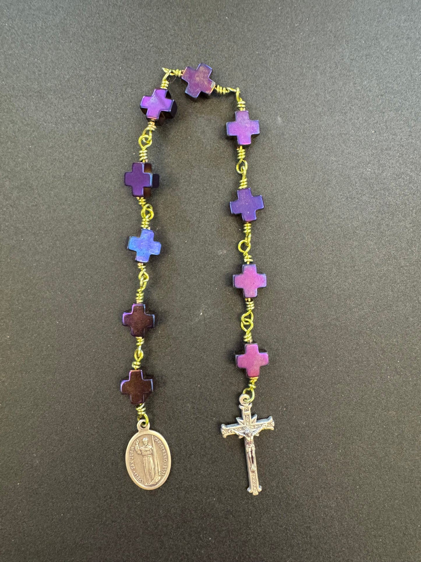 Saint John of Capistrano Purple and Green Hematite Unbreakable Rosary