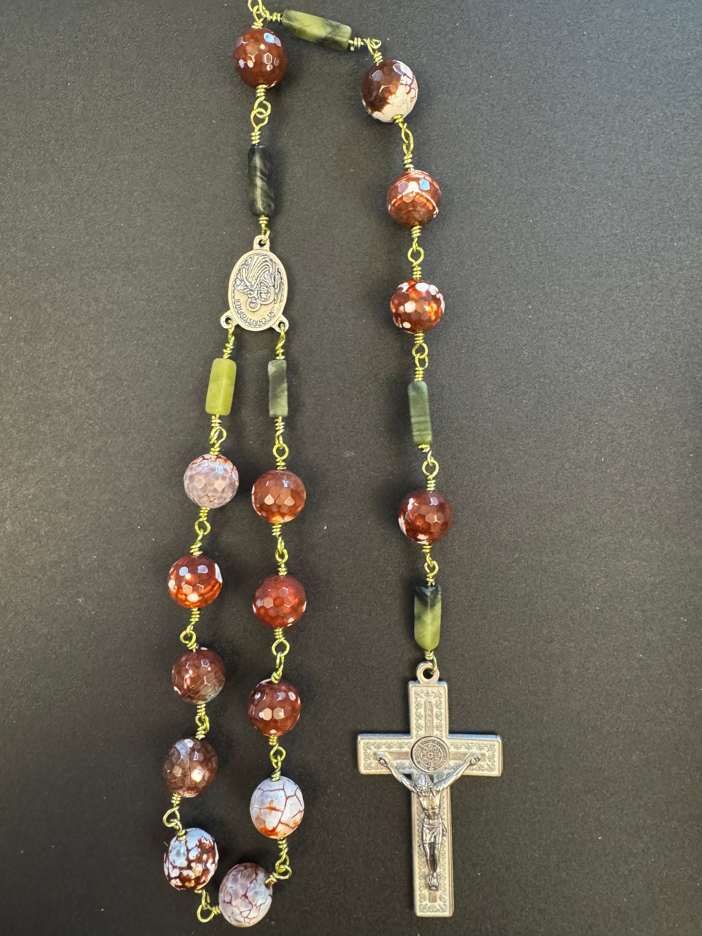 Giant Brown Agate St. Christopher Single Decade Rosary