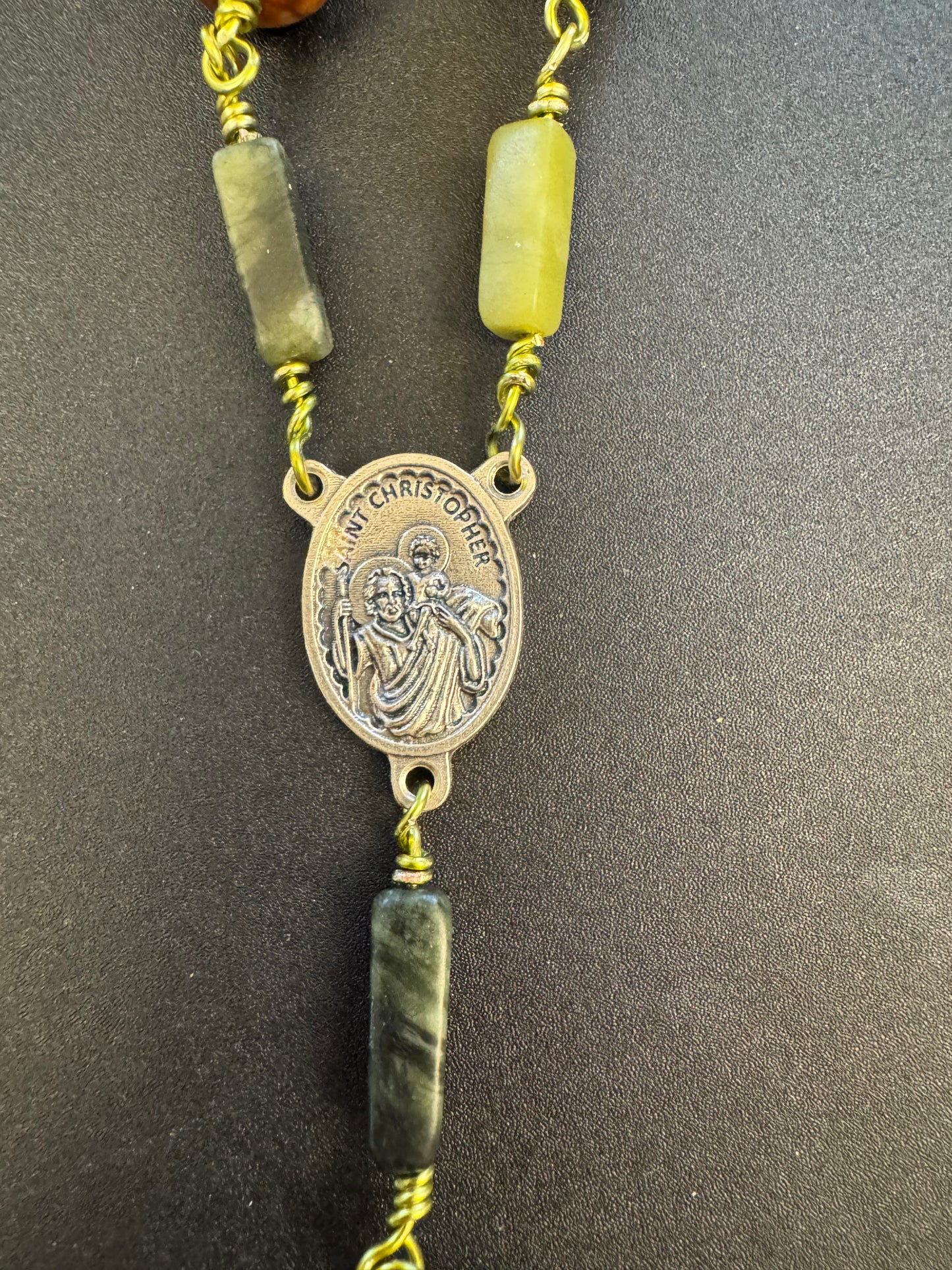 Giant Brown Agate St. Christopher Single Decade Rosary