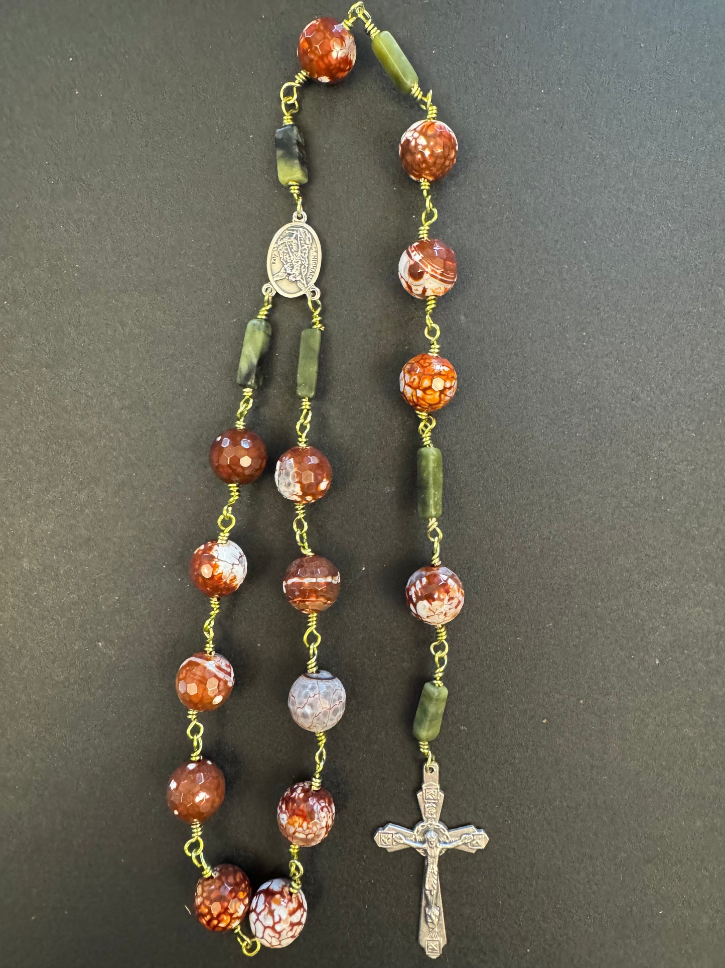 Giant Brown Agate St. Michael Single Decade Rosary