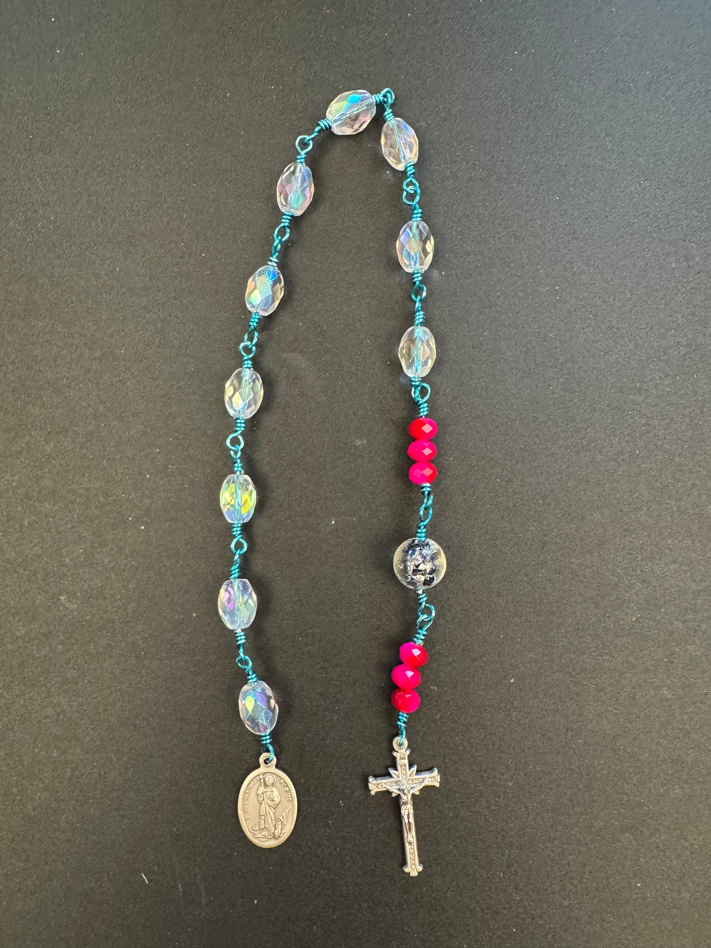 St. Martha Mary Czech Glass Bead Pocket Rosary