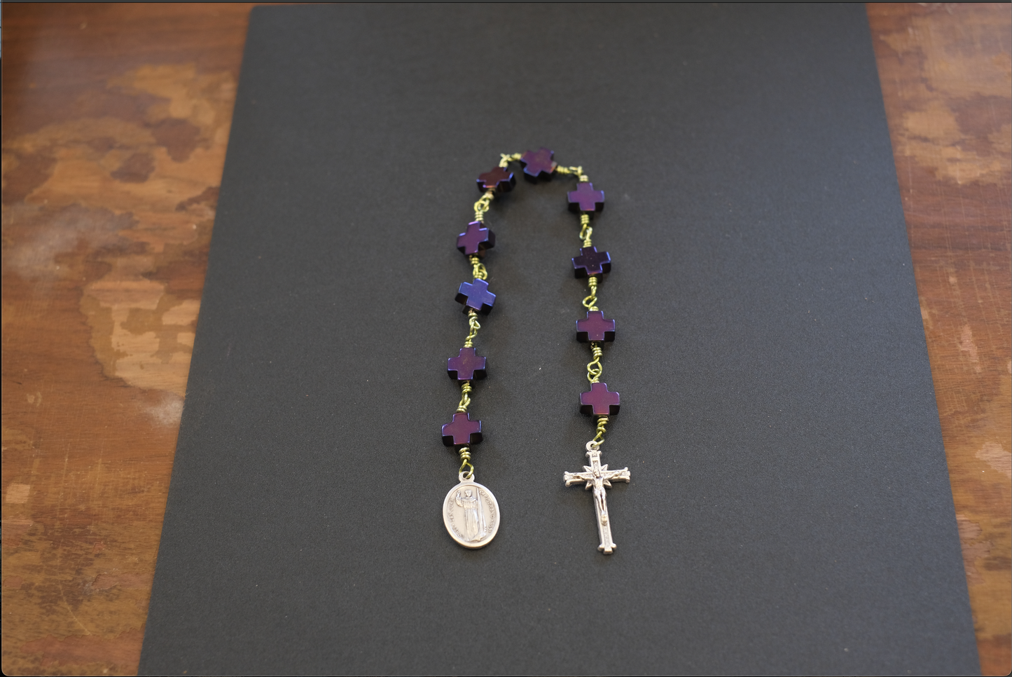 Saint John of Capistrano Purple and Green Hematite Unbreakable Rosary