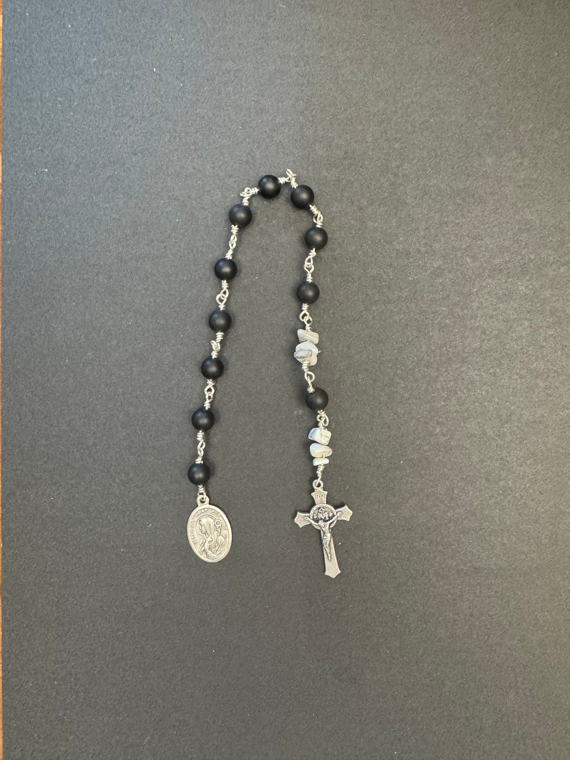 St. Bridget pocket rosary With black matte beads