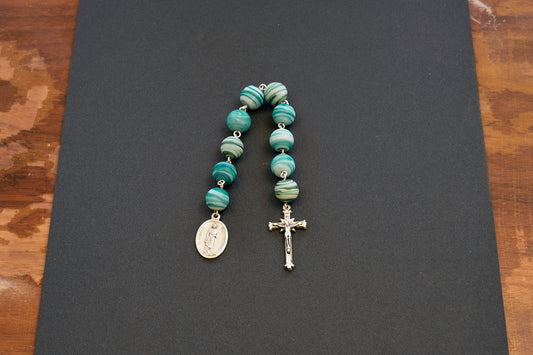 St. Joseph the worker pocket rosary. With blue and white swirl beads