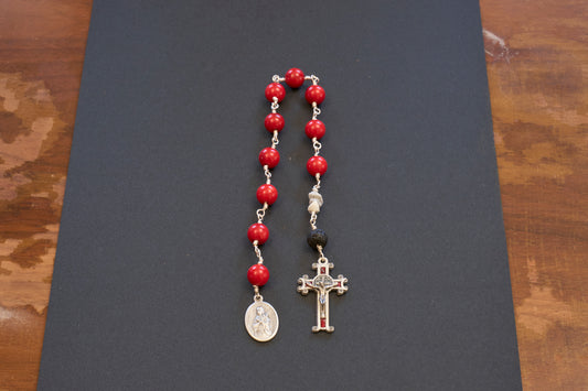 St. Maria Goretti red stone bead pocket rosary