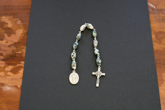 St. Rose of Lima Pocket Rosary with green and white swirl stone beads