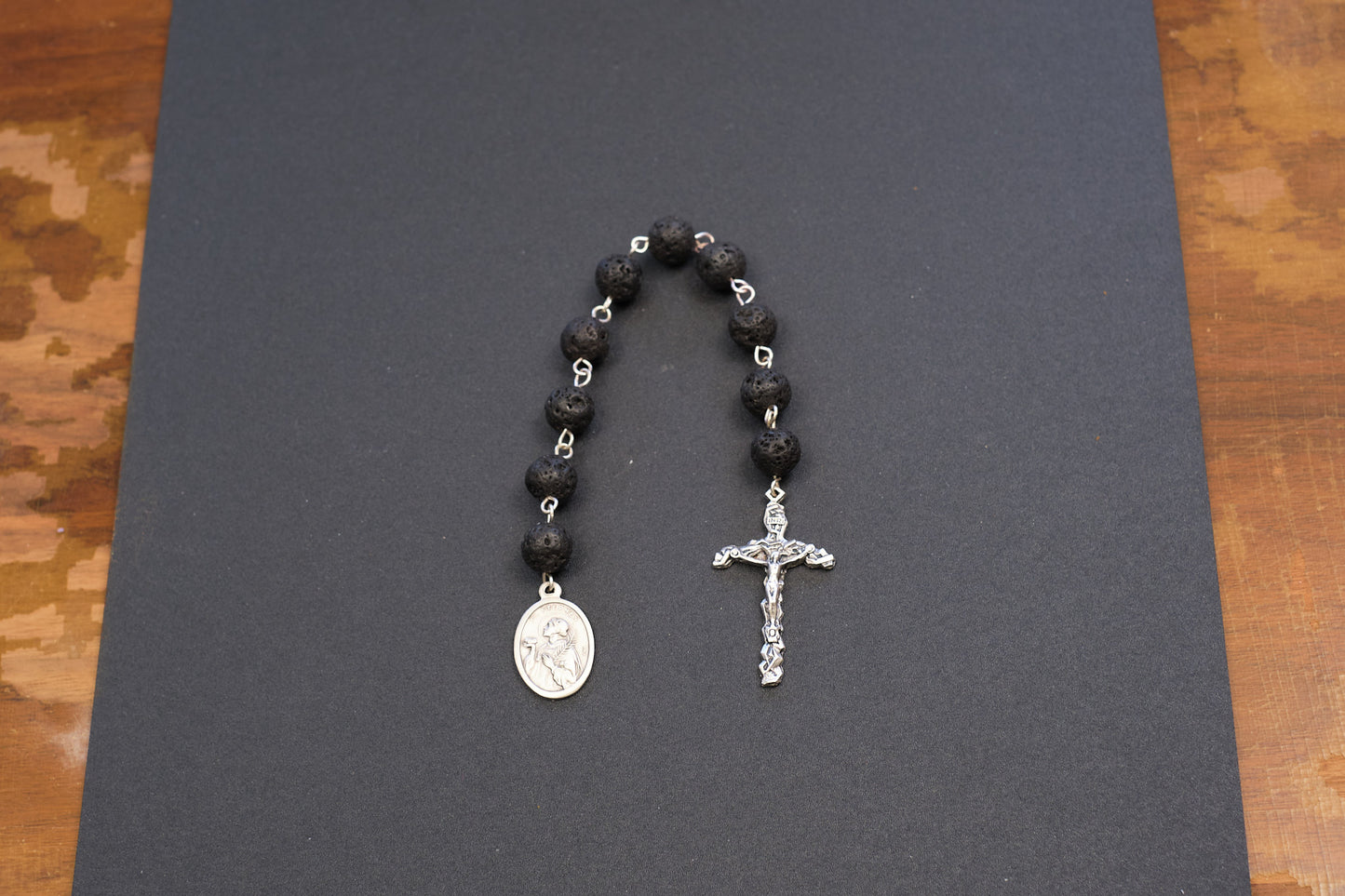 St. Stephen Pocket Rosary with black lava beads