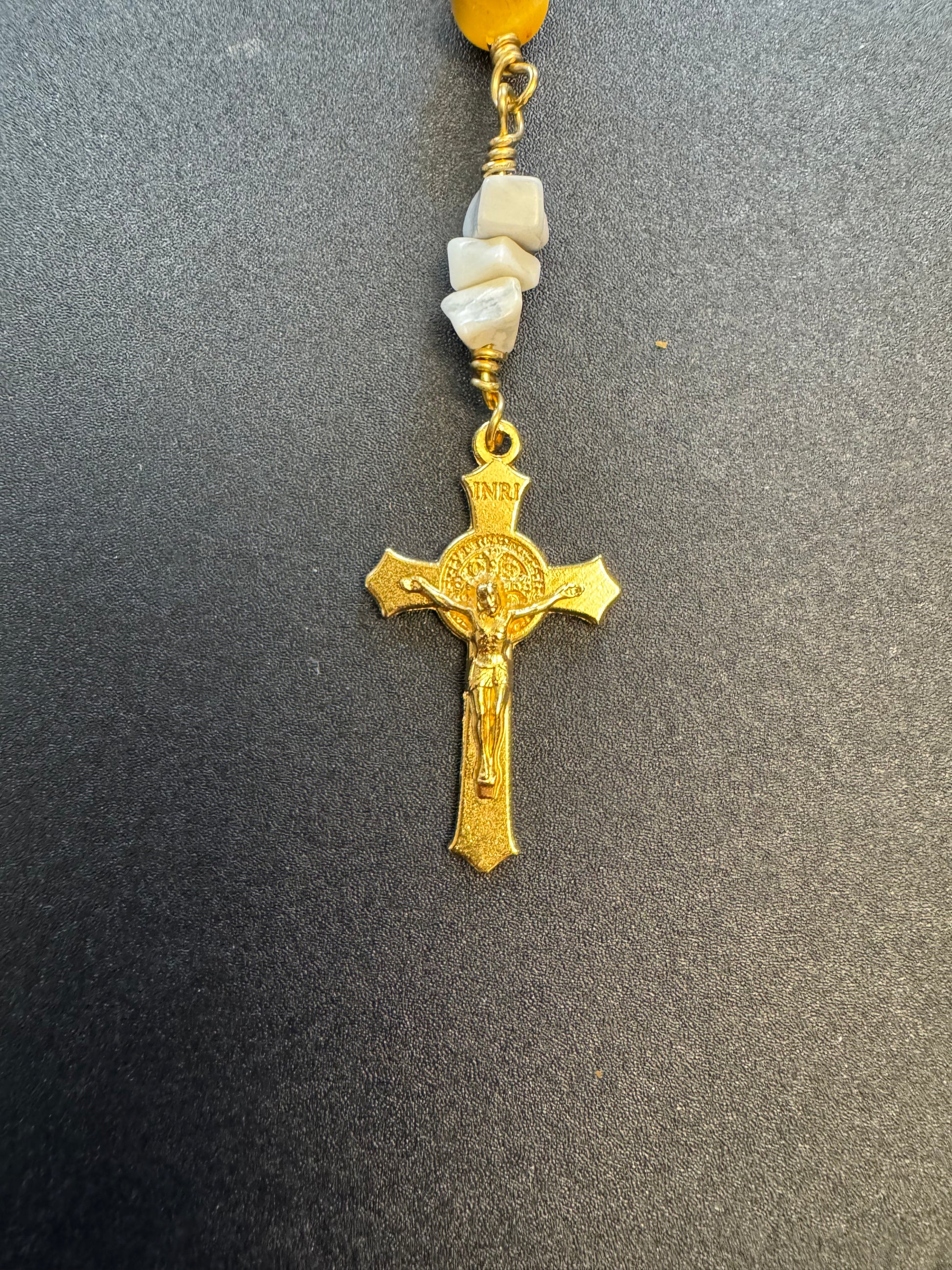 Gold plated crucifix on Tiger eye pocket rosary