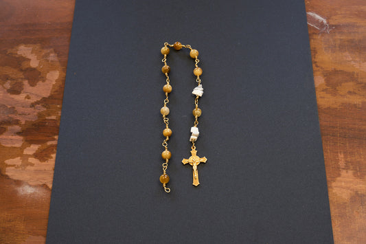 Tiger eye pocket rosary with gold plated wire and crucifix