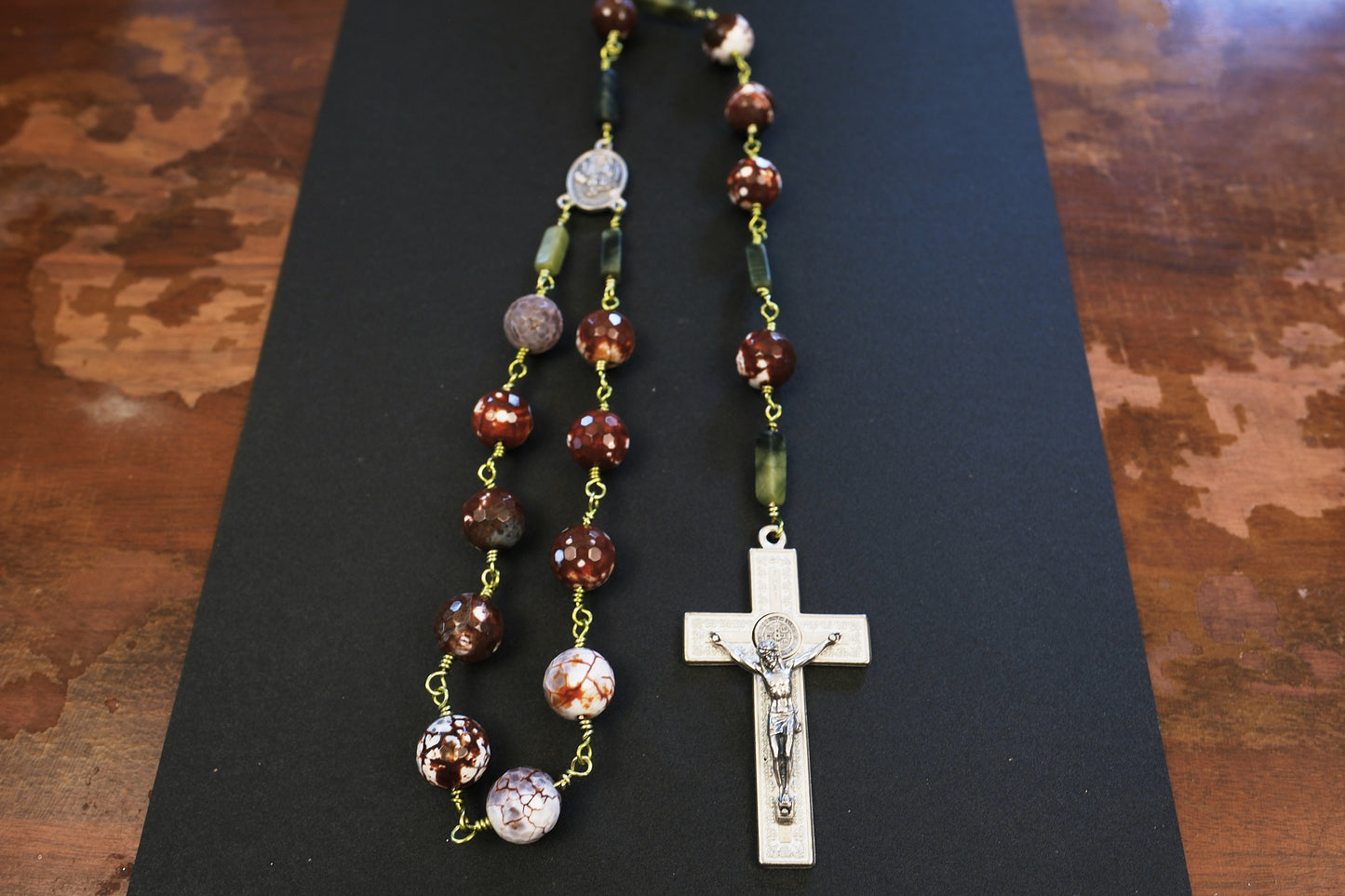Giant Brown Agate St. Christopher Single Decade Rosary
