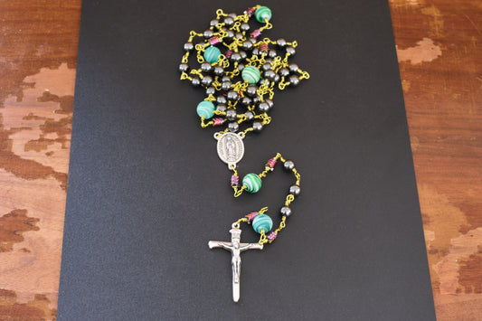 hematite rosary with green wire