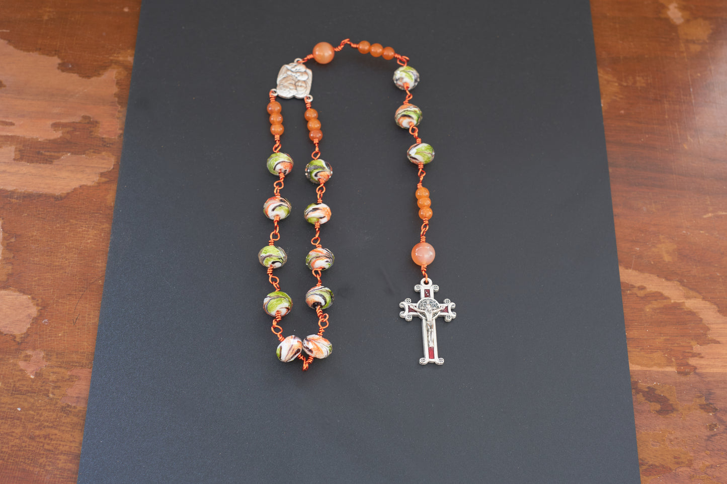 holy family orange glass bead rosary