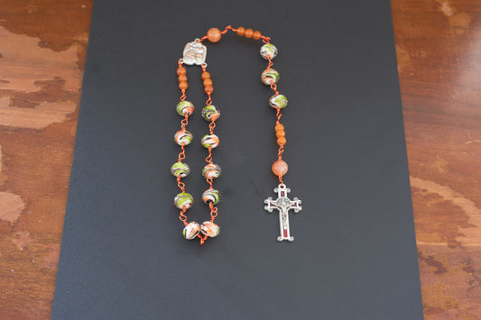 holy family orange glass bead rosary