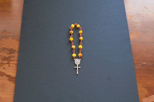 St. Benedict Yellow Glass Bead Pocket Rosary
