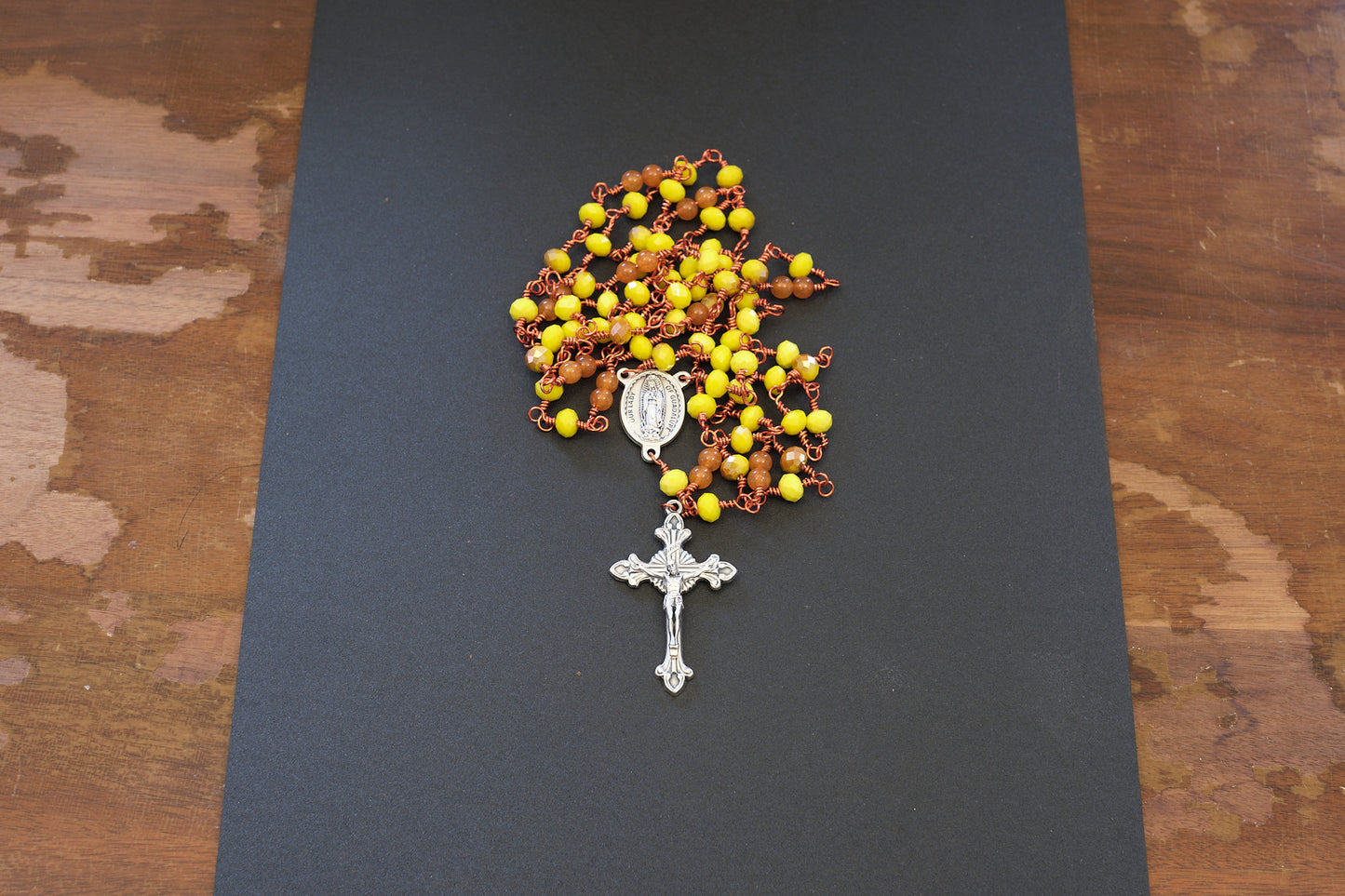 Yellow Glass Bead Our Lady of Guadalupe Rosary