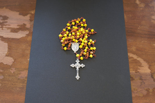 Yellow Glass Bead Our Lady of Guadalupe Rosary