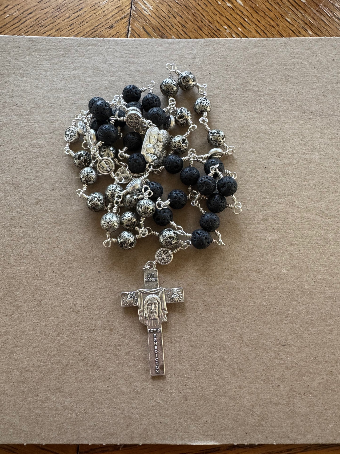 Silver and Black Lava Bead Chaplet of the Holy Face of Jesus