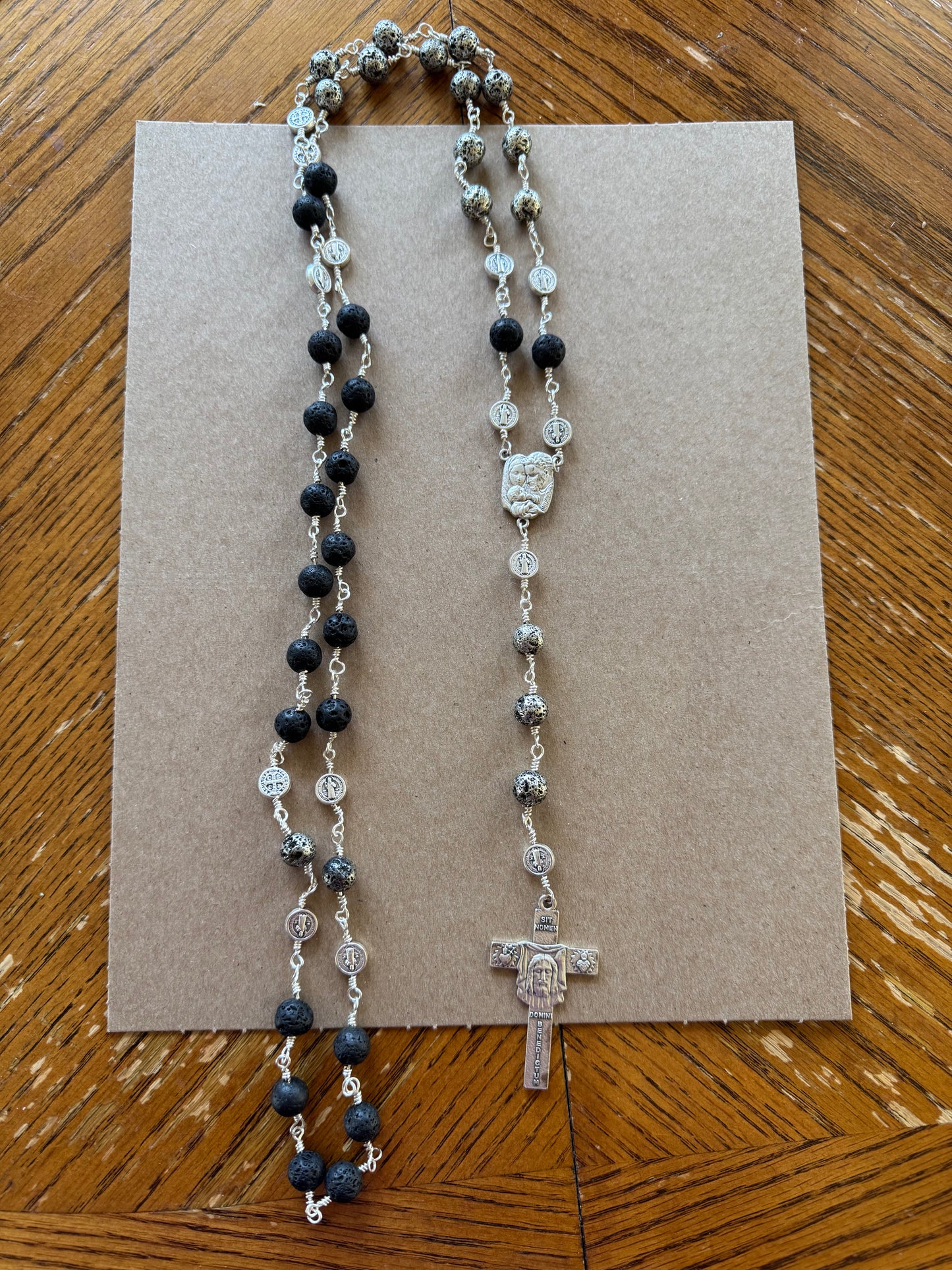 Silver and Black Lava Bead Chaplet of the Holy Face of Jesus