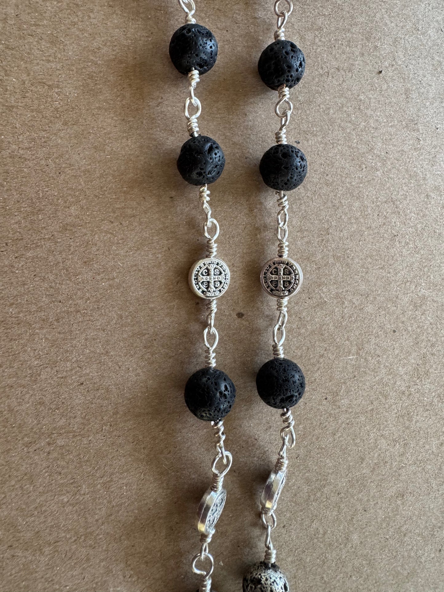 Silver and Black Lava Bead Chaplet of the Holy Face of Jesus