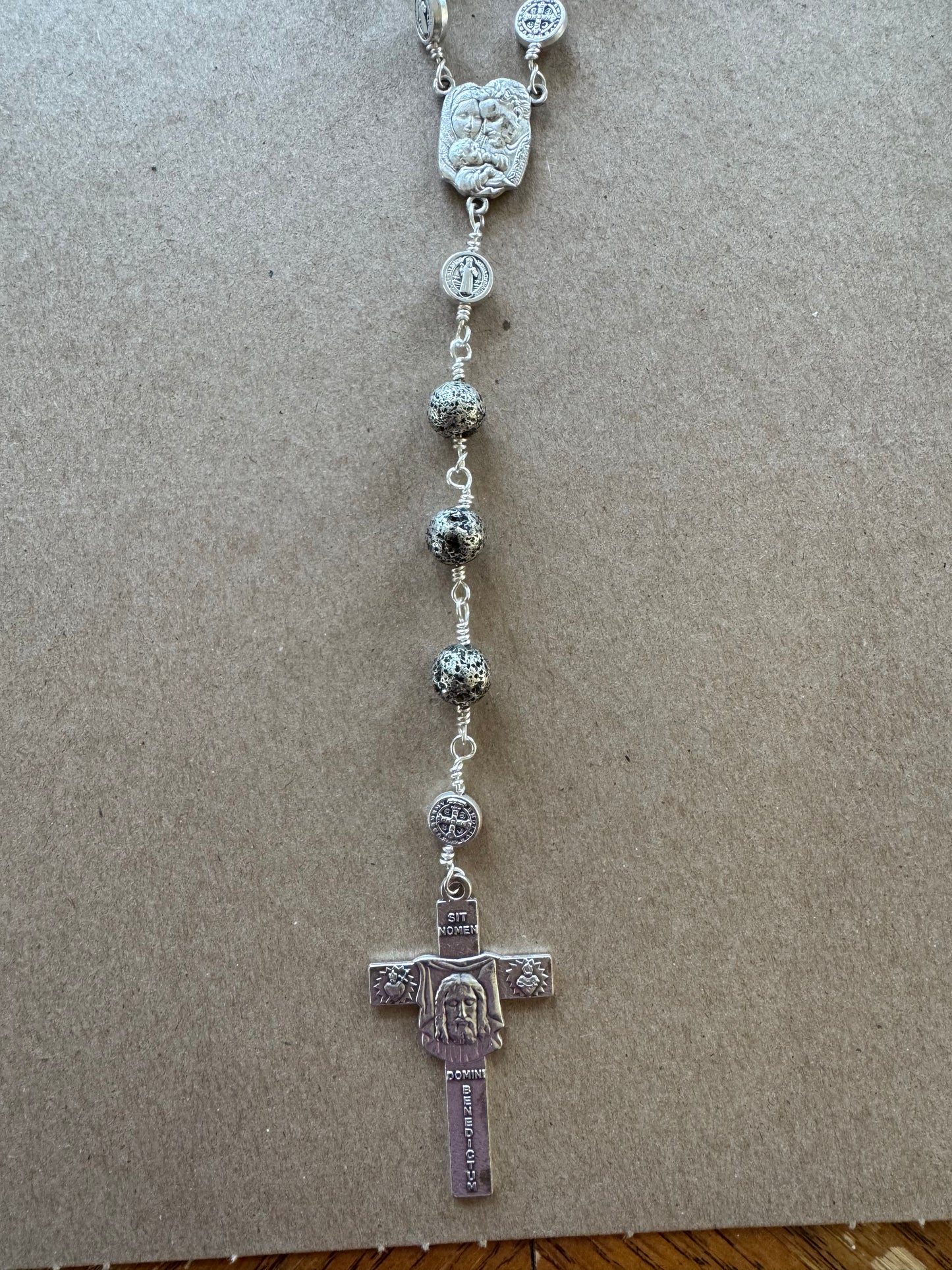Silver and Black Lava Bead Chaplet of the Holy Face of Jesus