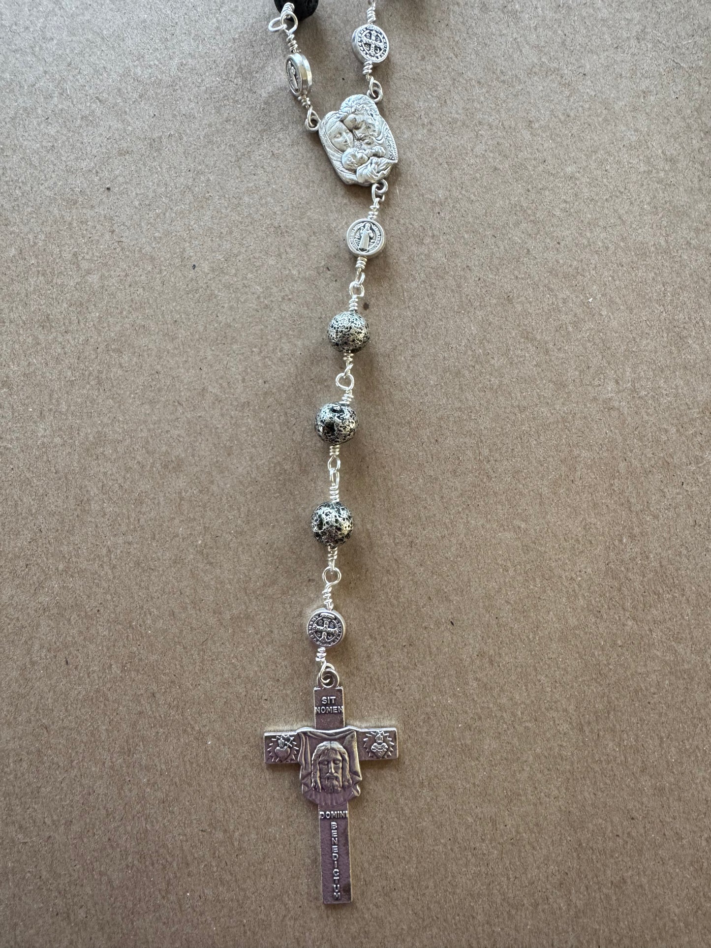Silver and Black Lava Bead Chaplet of the Holy Face of Jesus
