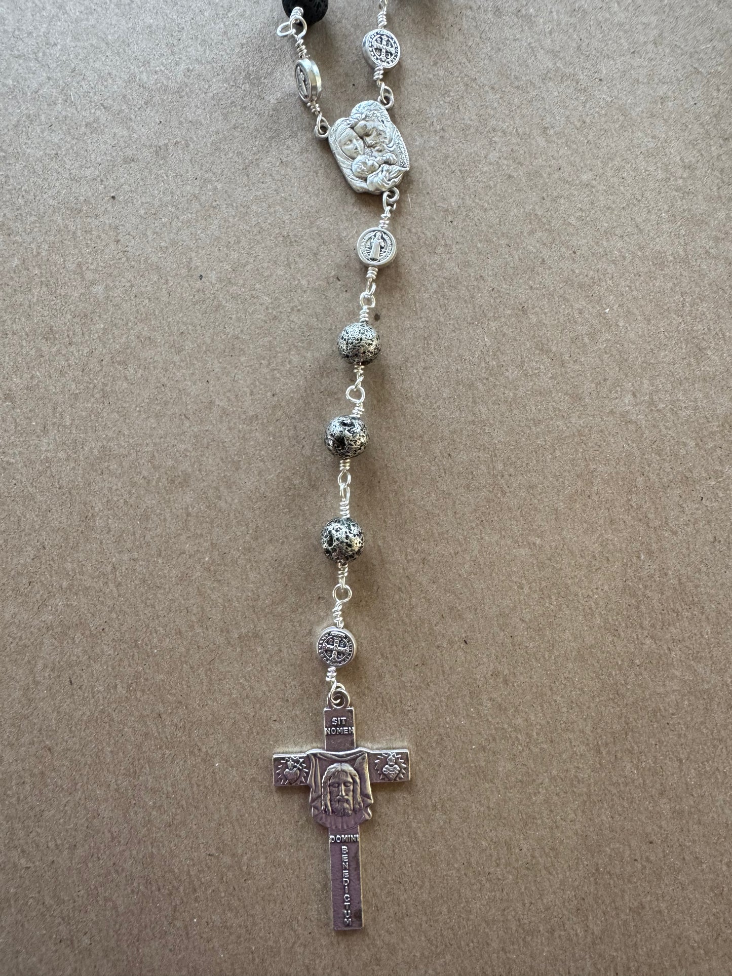 Silver and Black Lava Bead Chaplet of the Holy Face of Jesus
