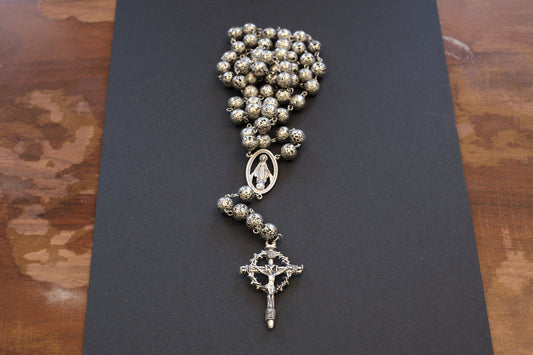 Silver lava bead crown of thorns rosary