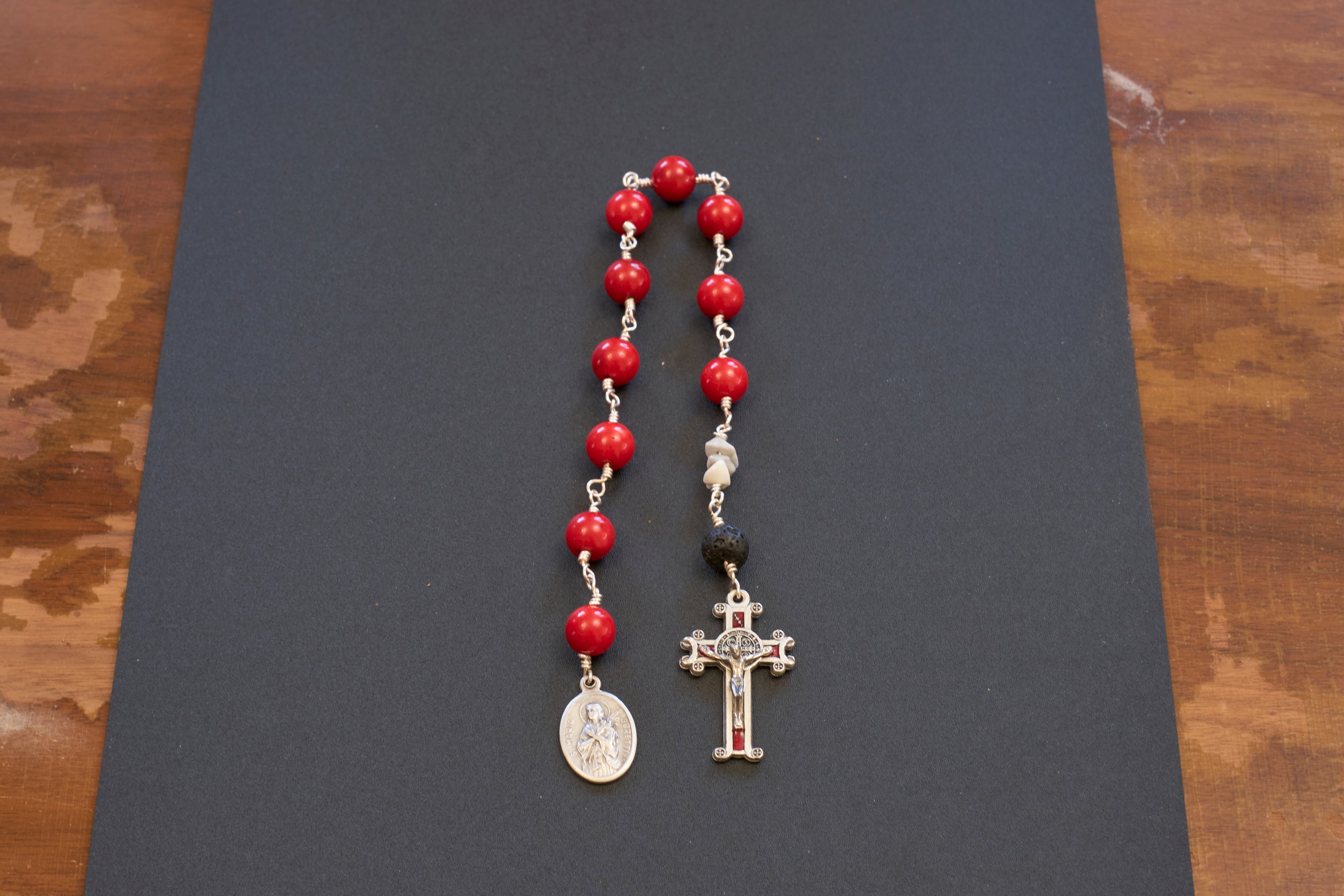 St. Maria Goretti red stone bead pocket rosary